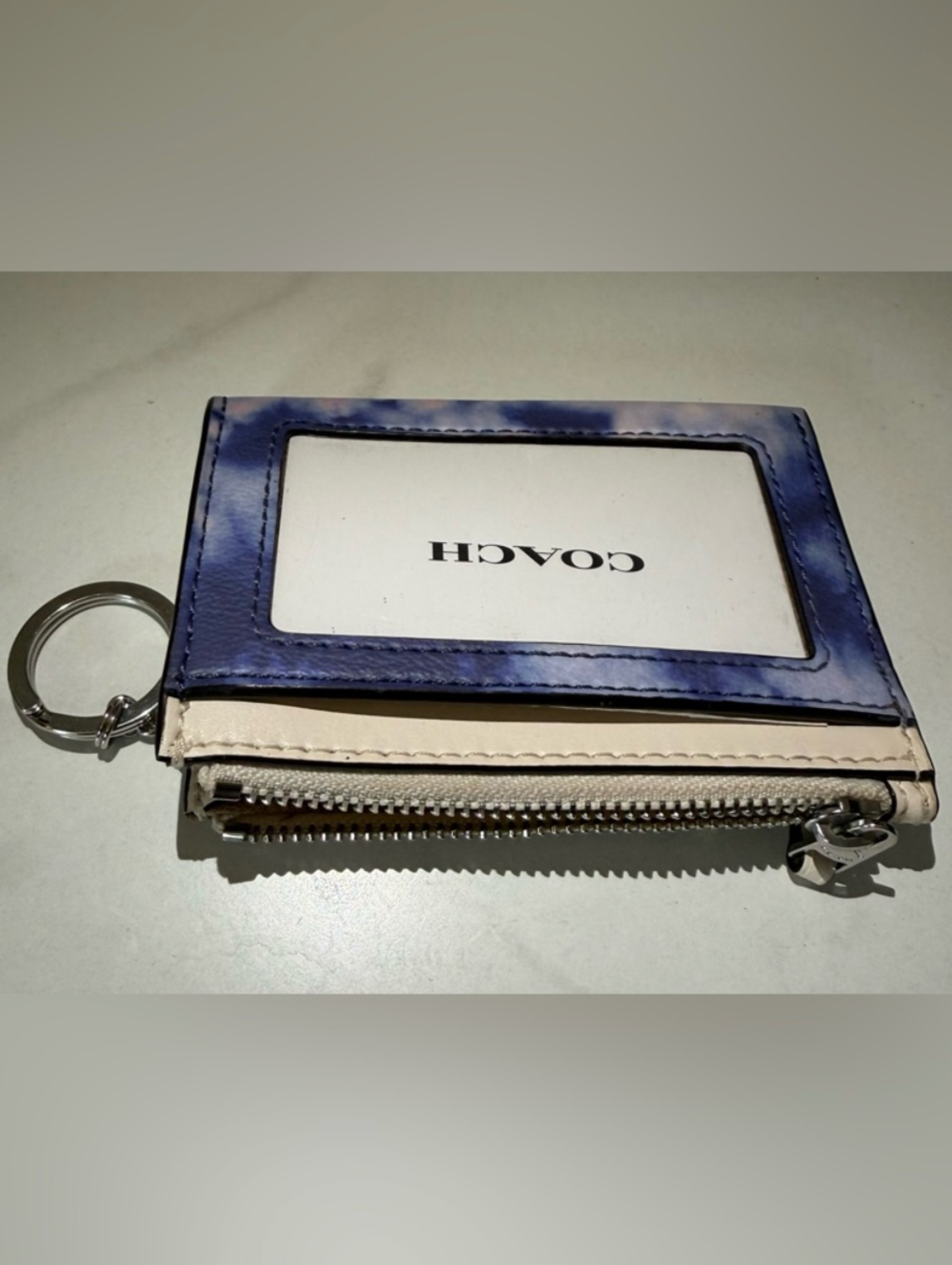 Coach Tie Dye Watercolor Mini Skinny ID Case Blue Purple Canvas Wallet