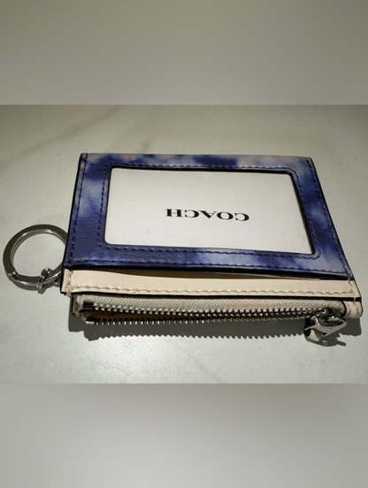 Coach Tie Dye Watercolor Mini Skinny ID Case Blue Purple Canvas Wallet