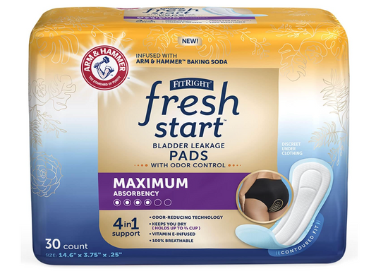 FitRight Fresh Start Uriene en Nageboorte Inkontinensie Kussings Absorpsie met Arm & Hammer (4 Pakke)