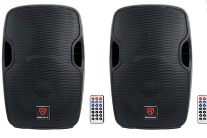(2) Rockville BPA12 12"Powered Active DJ PA Speaker with Bluetooth, USB, SD, FM Radio, LCD, Stand Mountable, for Events and Performances