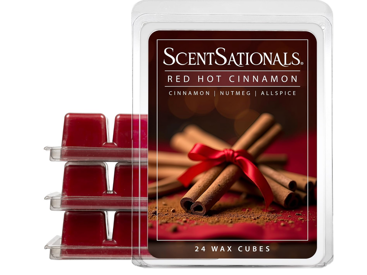 Scentsationals Wax Melts, Wax Cubes Strong Scent - Cozy Treats Collection Red Hot Cinnamon - 10oz (24-Cubes)