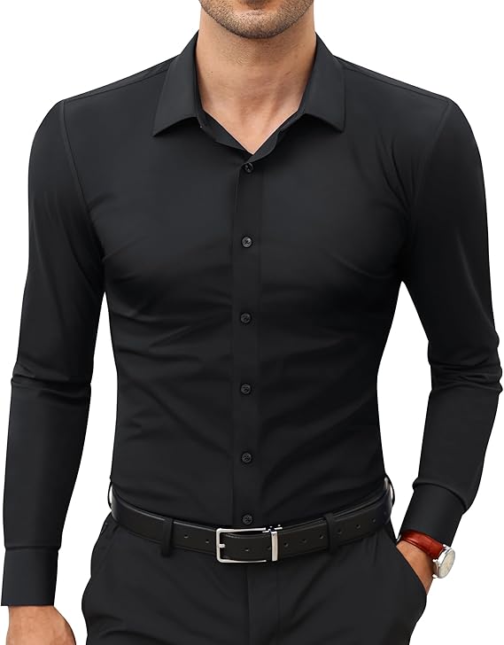 Mans Langmou Slim Fit, Spiervas, Kreukelvry, Knoop-af Rekbaar