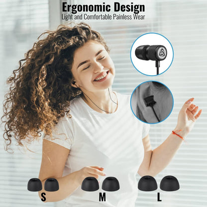 Ultra Wired Earbuds in-Ear Headphones, Earphones with Microphone, Noise Isolating Ear Buds, Memory Foam for iPhone, Samsung, School Students, Kids, Women, Small Ears
