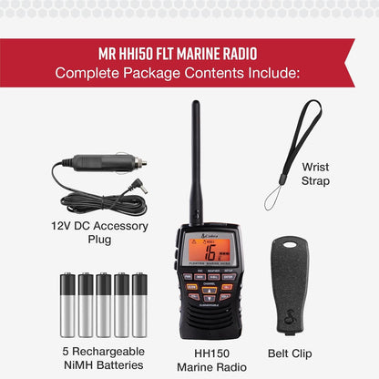 Cobra Marine Radio - MR HH150 FLT - 3 Watt, Dryf, Langreikafstand, Handheld, VHF Radio, NOAA, Internasionaal, Waterdig, Onderwater, Weerwaarskuwings, LCD Skerm, Beltknip
