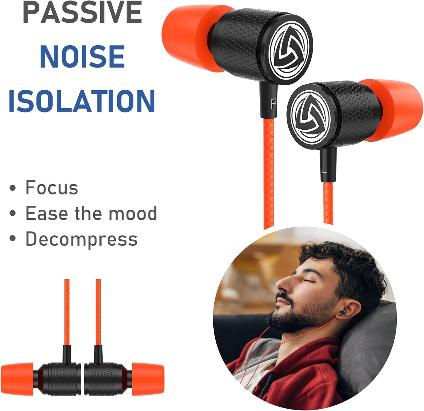 Ultra Wired Earbuds in-Ear Headphones, Earphones with Microphone, Noise Isolating Ear Buds, Memory Foam for iPhone, Samsung, School Students, Kids, Women, Small Ears