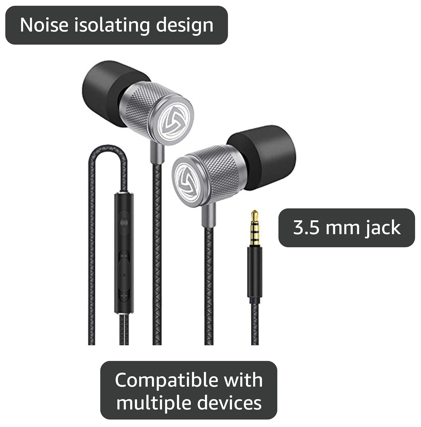 Ultra Wired Earbuds in-Ear Headphones, Earphones with Microphone, Noise Isolating Ear Buds, Memory Foam for iPhone, Samsung, School Students, Kids, Women, Small Ears