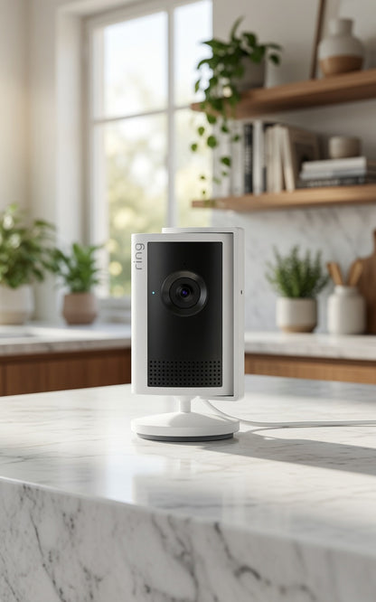 Ring Indoor Cam Plus 2K HD-sekuriteitskamera - (Wit) Nuutste Model