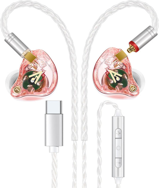 USB-C HiFi Wired Earbuds, Type-C Headphones with Mic Clear Sound, Deep Bass, Noise-Isolating Ear Buds, Silver-Plated Cord, USBC IEM Earphone for iPhone 15/16/17, Galaxy, Pixel