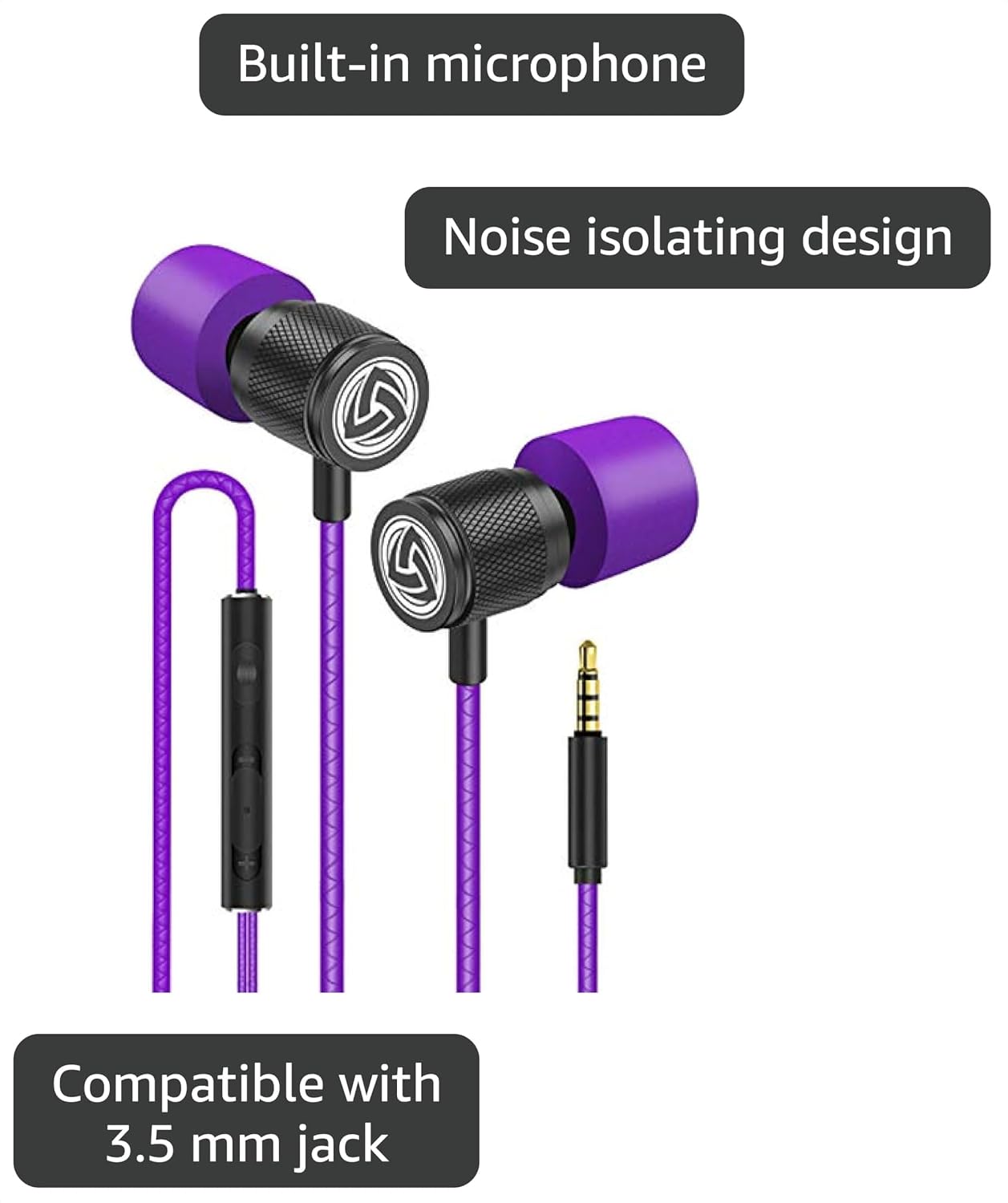 Ultra Wired Earbuds in-Ear Headphones, Earphones with Microphone, Noise Isolating Ear Buds, Memory Foam for iPhone, Samsung, School Students, Kids, Women, Small Ears