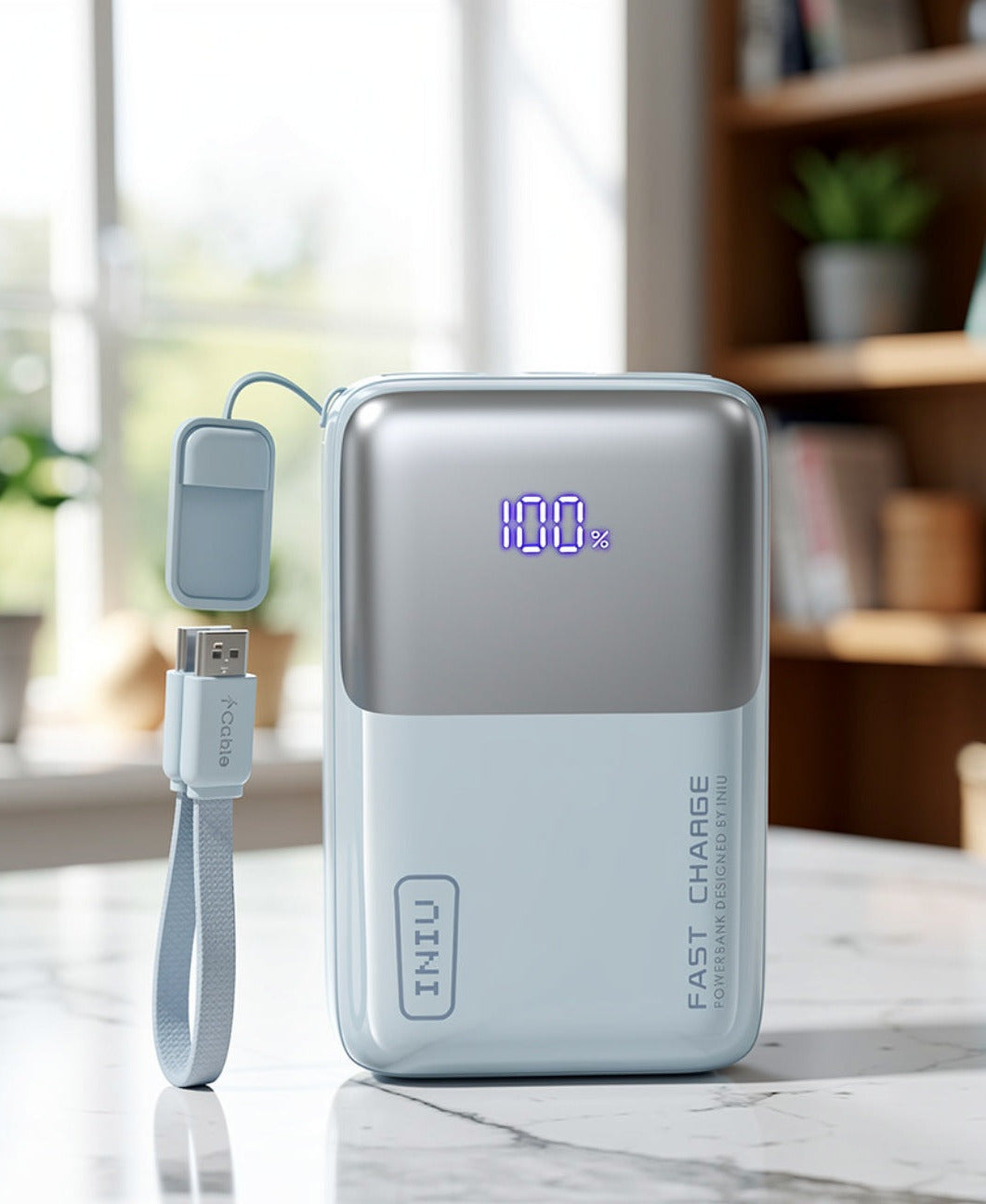 INIU 10000mAh 45W Ultra Mini Portable Charger Power Bank with Cable - (Light Blue)