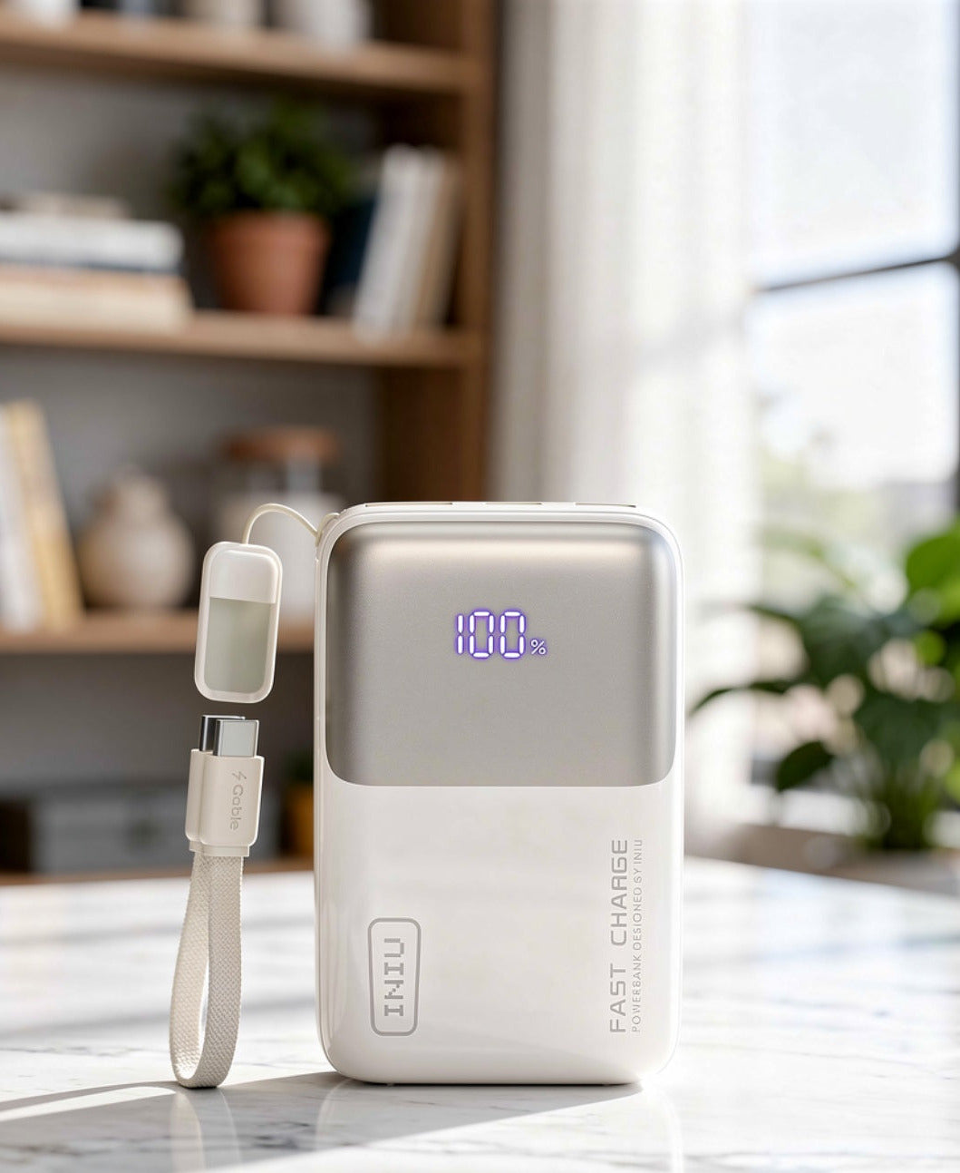INIU 10000mAh 45W Ultra Mini Portable Charger Power Bank with Cable - (Light White)