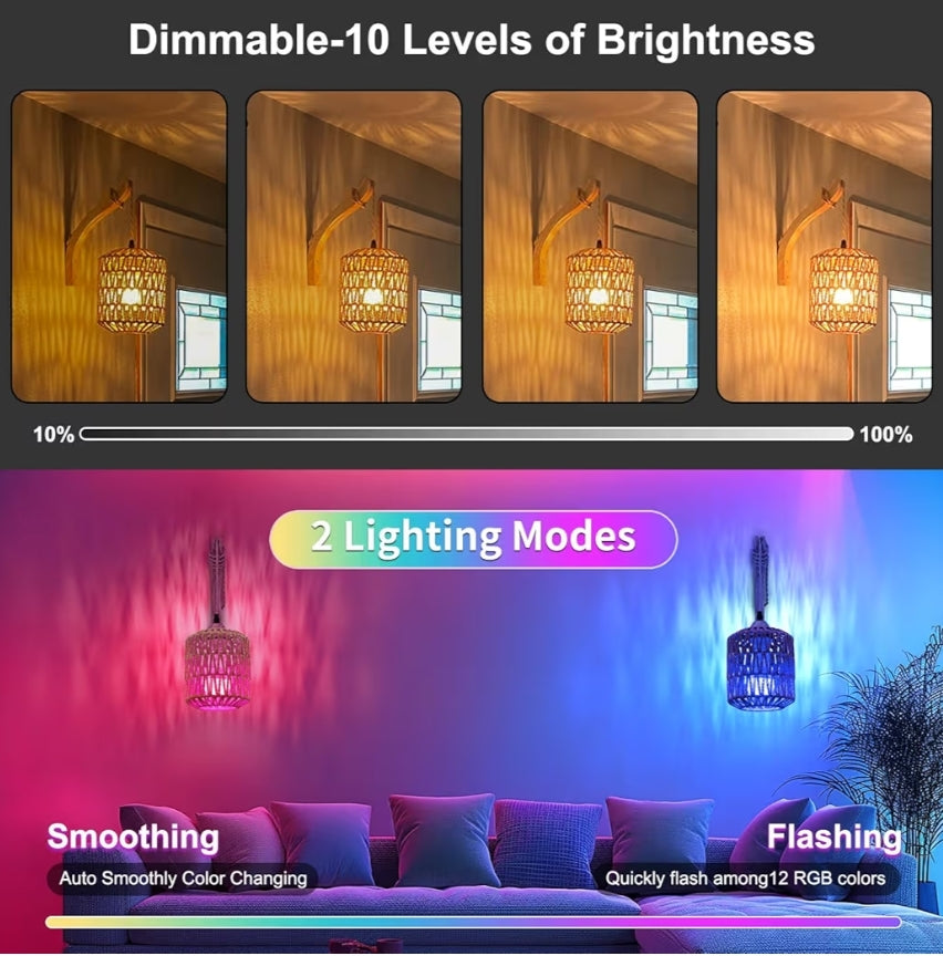 Boho Herlaaibare Muurligte Stel van Twee m/ Afstandbeheer, RGB 15 Kleure Verstelbare Battery-Aangedrewe Muurlig, Draadlose Muurlamp vir Binneshuis