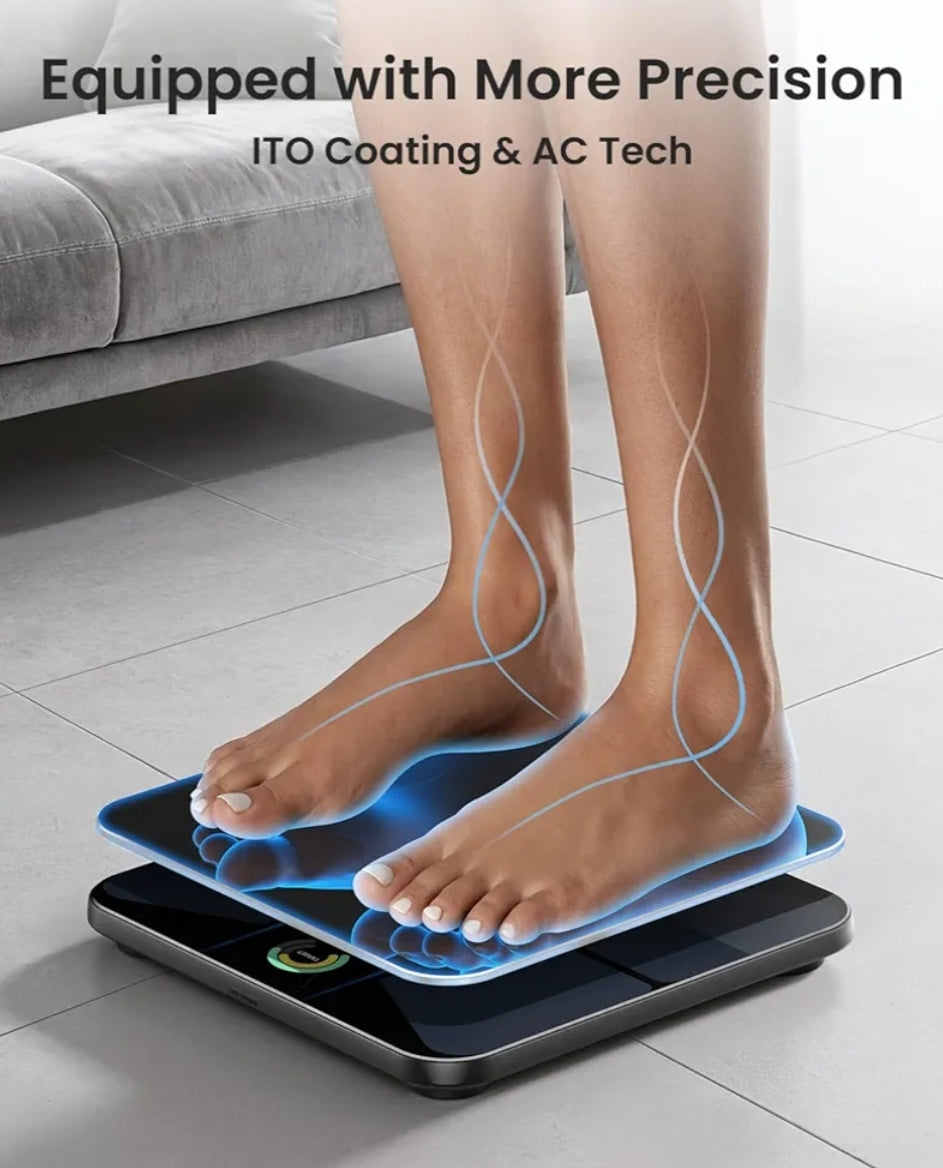 Scale with BMI, Body Fat, Muscle Mass, Smart Scale for Body Weight, Wi-Fi & Bluetooth Body Composition Scale - Rechargeable
