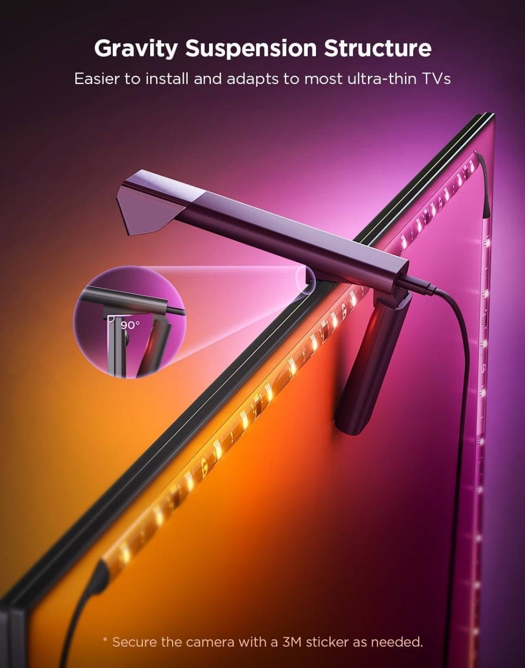 Govee TV Backlight 3 Lite with Fish-Eye Correction Function Sync to 40-50 Inch TVs, 7.8ft RGBICW Wi-Fi LED Strip Lights with Camera, 4 Colors in 1 Lamp Bead, Voice and APP Control, Adapter