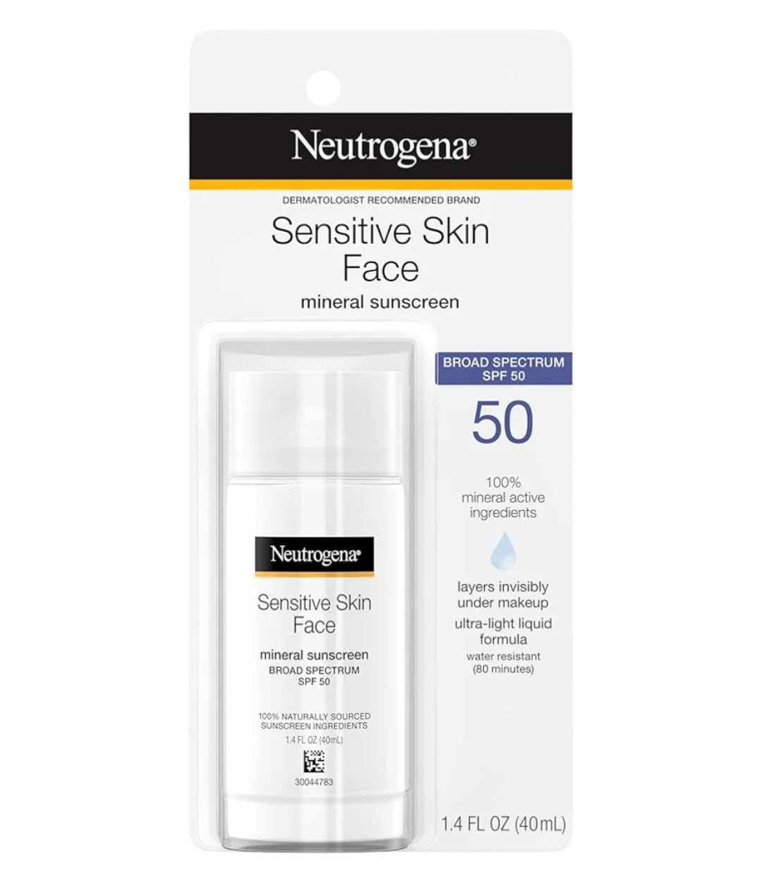 Neutrogena Liquid Mineral Gesigsonblok met SPF 50 Hipoallergeen, Ongeparfumeerd, Nie-komedogenies (41 ml)
