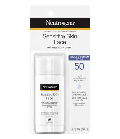 Neutrogena Liquid Mineral Gesigsonblok met SPF 50 Hipoallergeen, Ongeparfumeerd, Nie-komedogenies (41 ml)