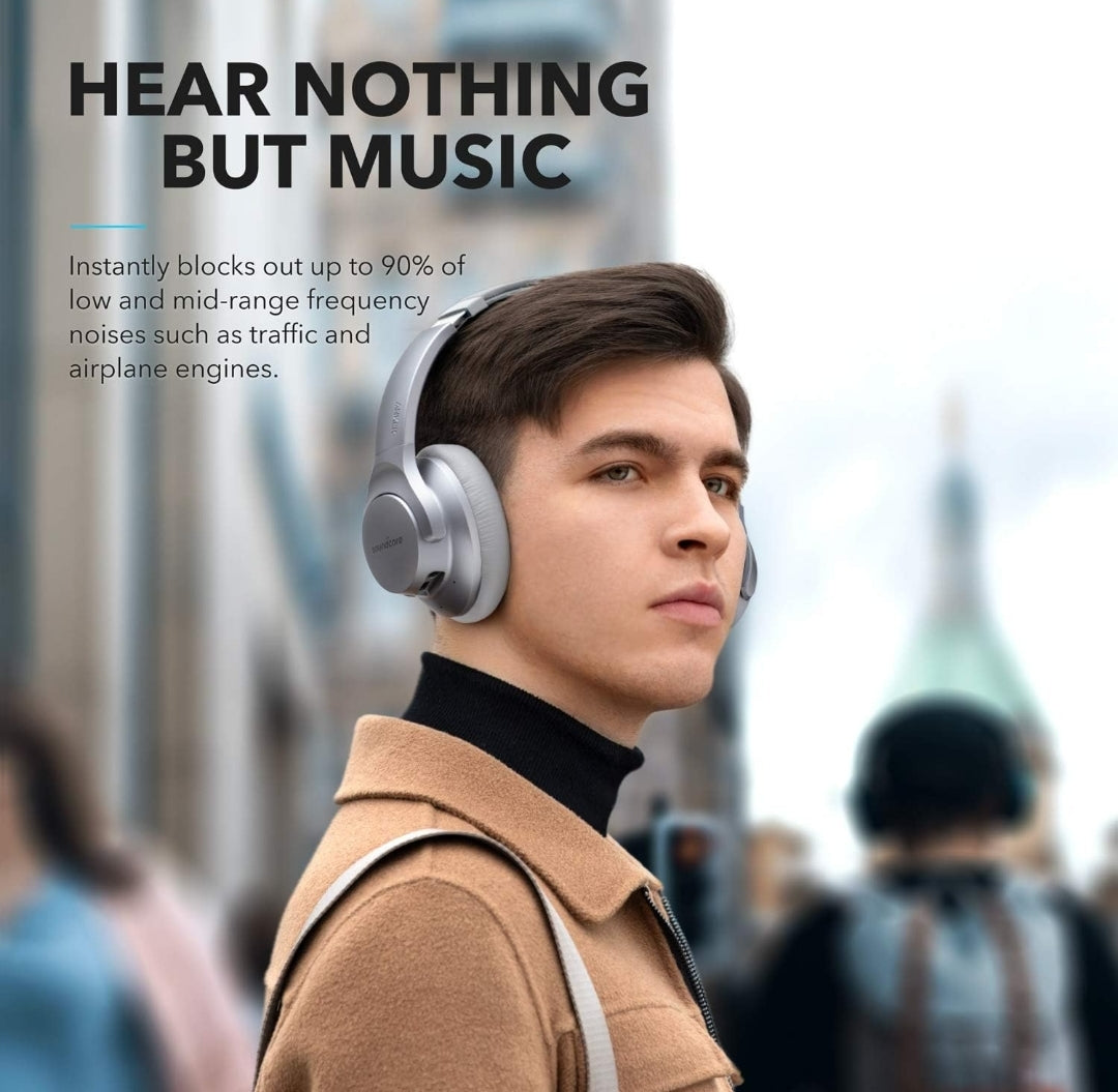 Soundcore Anker Life Q20 Hybrid Active Noise Cancelling Headphones, Wireless Over Ear Bluetooth Headphones, 70H Playtime, Hi-Res Audio, Deep Bass, Memory Foam Ear Cups, Travel, Office, USB-C Charging