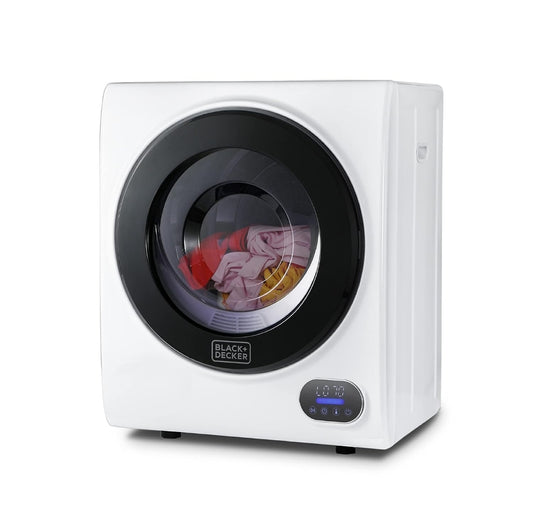 BLACK+DECKER 1.5 Kub. Vt. Kompakte Droër, 2.5 kg Kapasiteit, 850W 120V Geventileerde Elektriese Droogmasjien met Vlekvrye Staal Trommel, Draagbare Droër vir Wasgoed vir Standaard Muurprop, BCED15, Wit