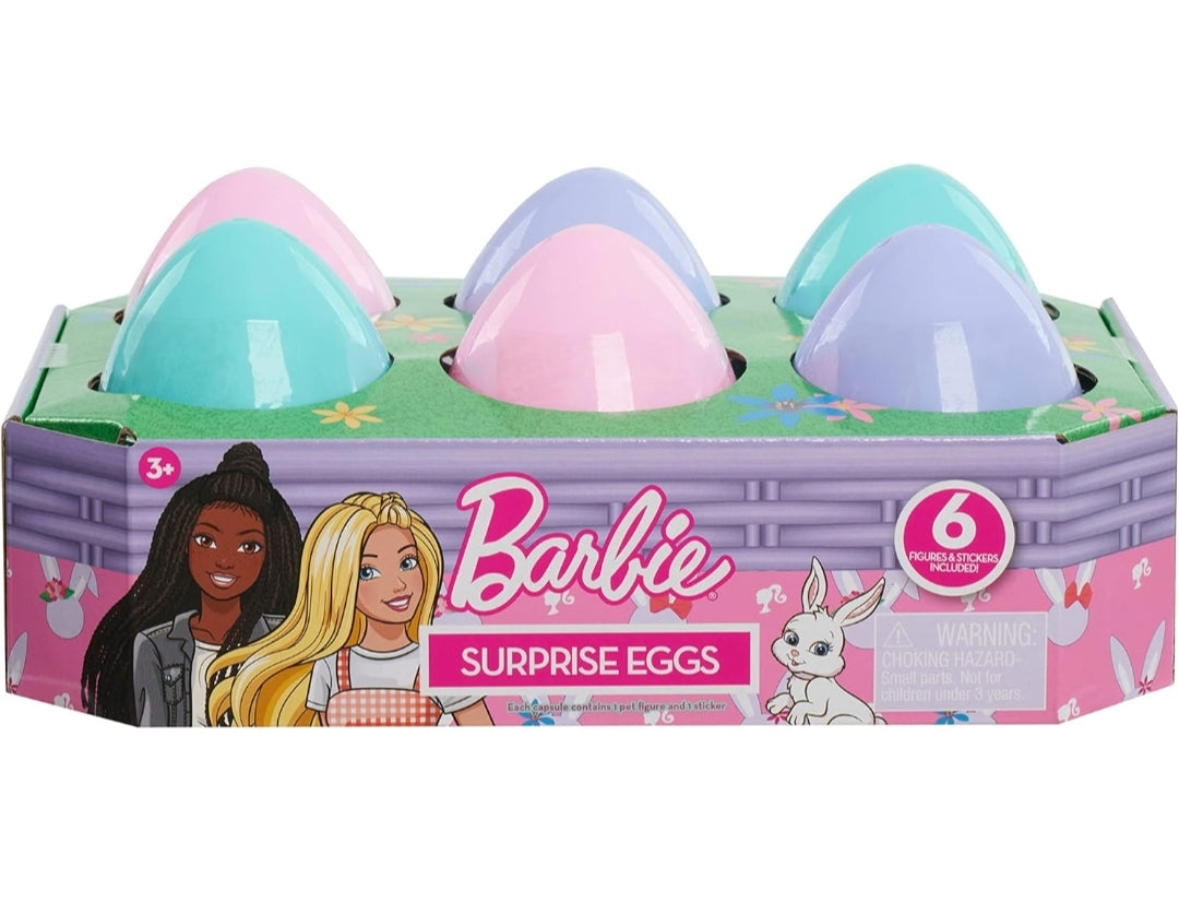 Barbie Surprise Eggs, 6 Blind Capsules, 6 Mystery Figures, and 6 Glossy Stickers, Easter Basket Stuffers and Gifts, Kids Toys for Ages 3 Up by Just Play