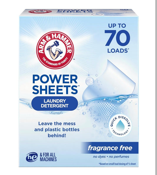 ARM & HAMMER Power Sheets Wasgoedseep, Ongeparfumeerd, Geen Kleurstowwe of Parfuum - 35 Tel