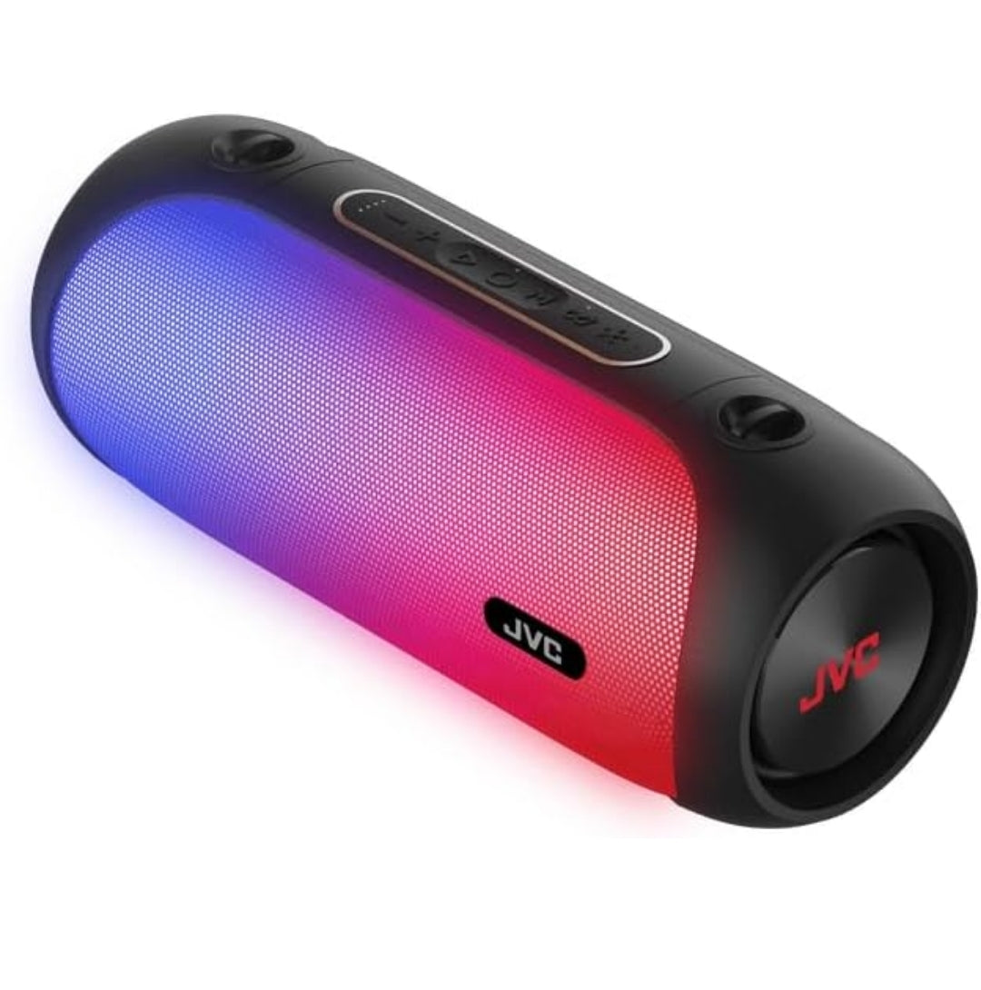 JVC Verligte Draagbare Koordlose Luidspreker met 30W maks. uitset, Dinamiese Klank, Bluetooth 5.0, TWS-vermoë, USB-C, AUX-ingang, tot 6-uur Batterylewe - SPPA7BTB (Swart)