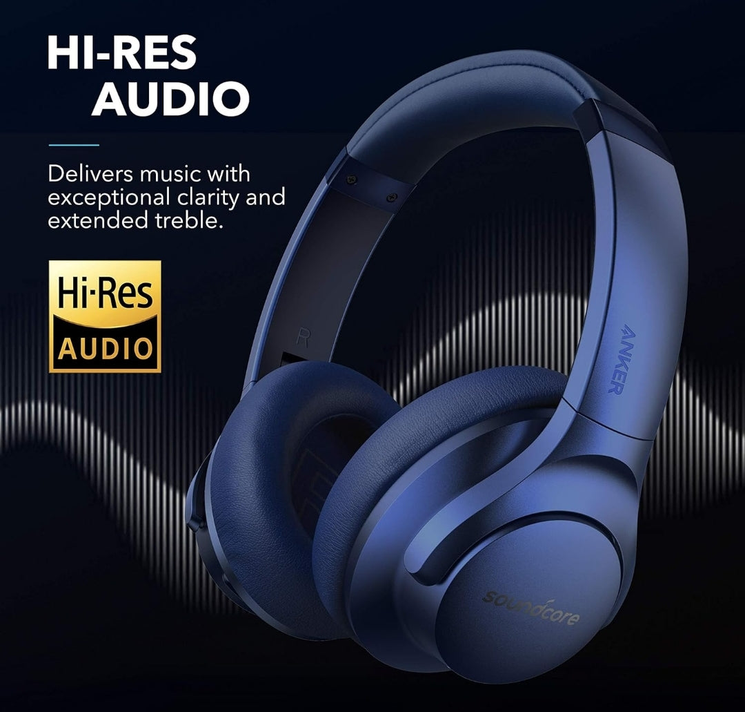 Soundcore Anker Life Q20 Hybrid Active Noise Cancelling Headphones, Wireless Over Ear Bluetooth Headphones, 70H Playtime, Hi-Res Audio, Deep Bass, Memory Foam Ear Cups, Travel, Office, USB-C Charging