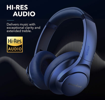 Soundcore Anker Life Q20 Hybrid Active Noise Cancelling Headphones, Wireless Over Ear Bluetooth Headphones, 70H Playtime, Hi-Res Audio, Deep Bass, Memory Foam Ear Cups, Travel, Office, USB-C Charging
