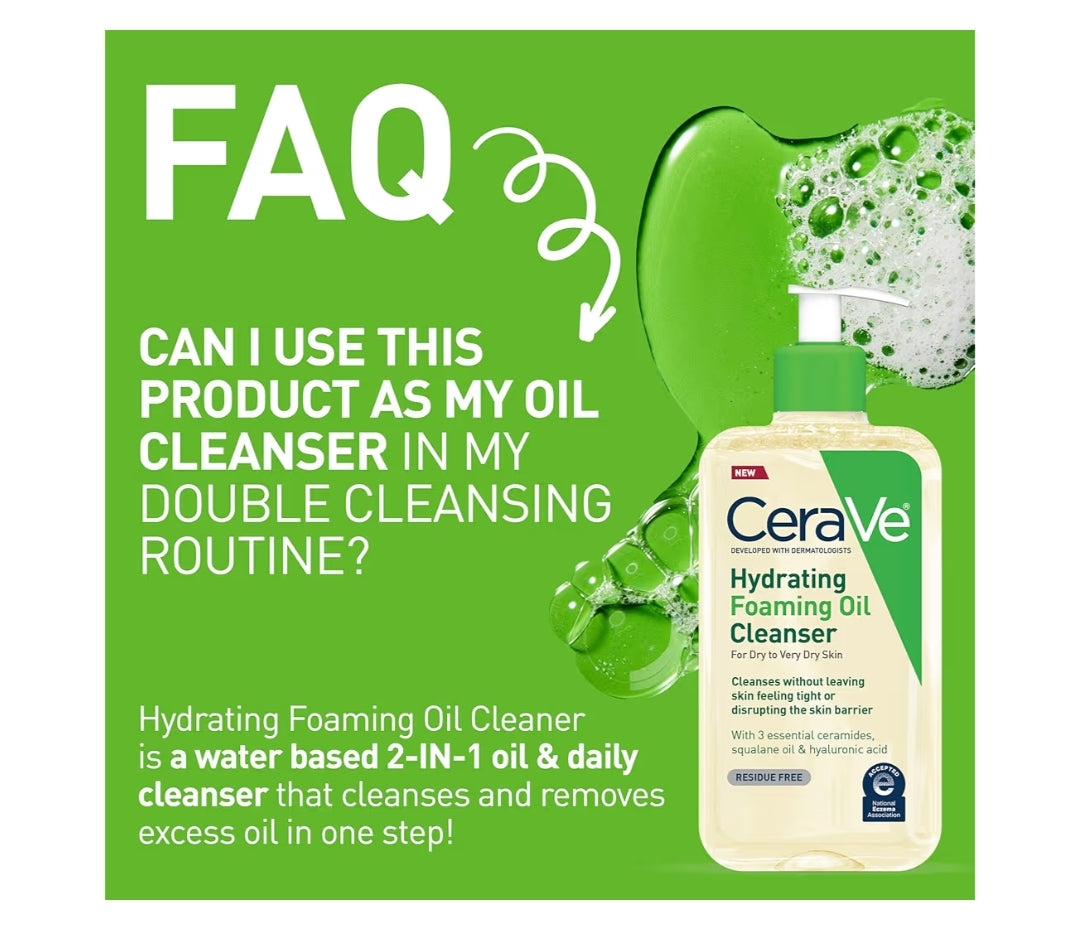 CeraVe Hydrating Foaming Oil Cleanser, Bevogtigende Olie-reiniger vir Gesig en Liggaam, Squalane-olie + Hialuroonsuur + Sereamiede - 19 oz