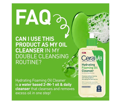 CeraVe Hydrating Foaming Oil Cleanser, Bevogtigende Olie-reiniger vir Gesig en Liggaam, Squalane-olie + Hialuroonsuur + Sereamiede - 19 oz