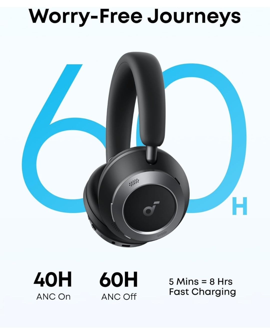 Soundcore Space One Pro, FlexiCurve Over-Ear Headphone, Adaptive Active Noise Cancelling Headphones Driven by 6 Mics, 60H Lossless Audio, Ultra-Fast Charging, Hi-Res Wireless, Comfortable Fit