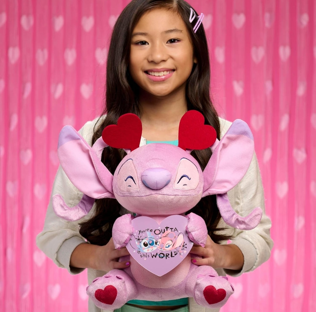 Just Play Disney Stitch Valentine Large 10-inch Plush Angel Stuffed Animal, Soft Material, Pink, Kids Toys for Ages 2 Up