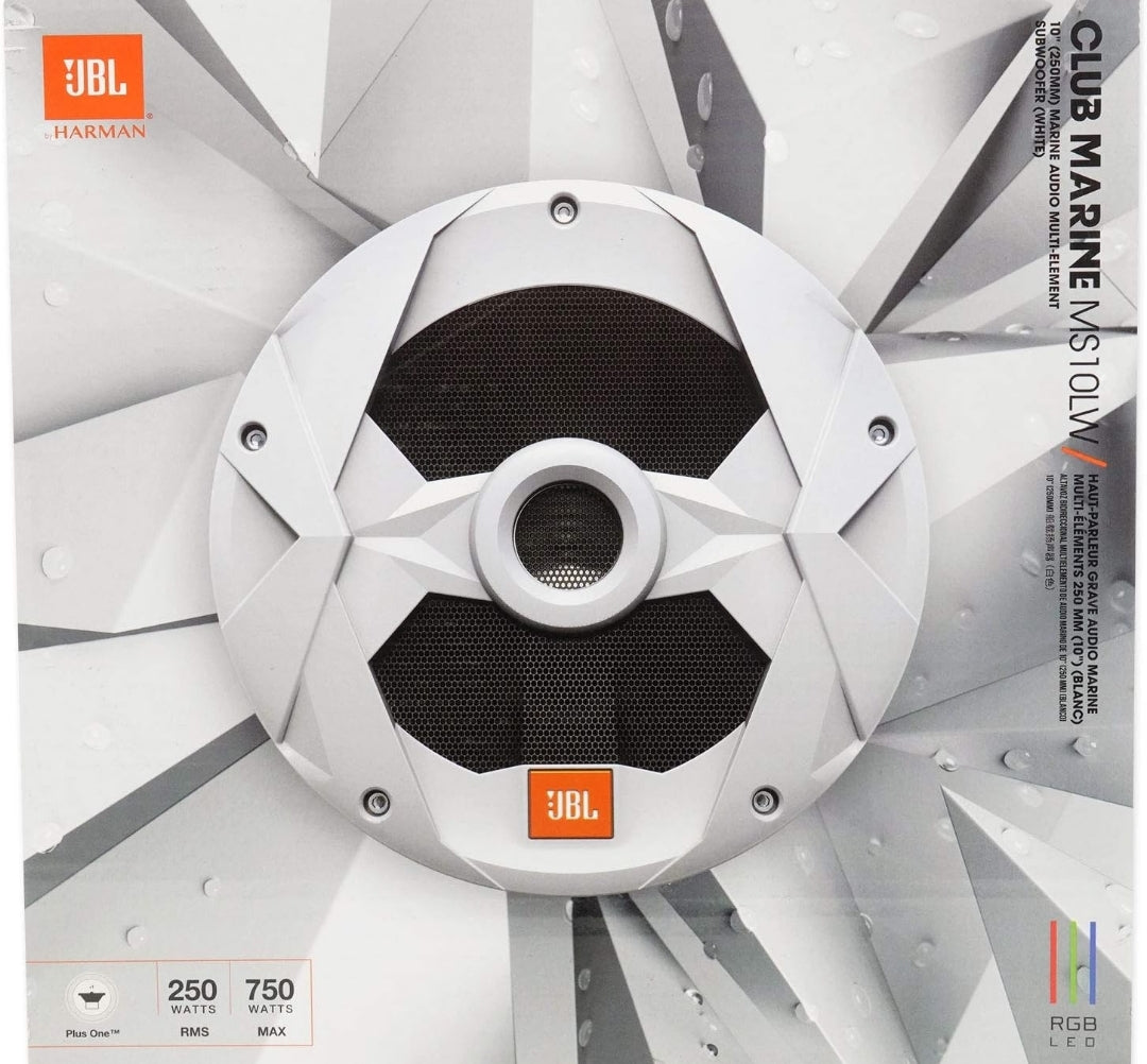 JBL - Marine Series 10” (250mm) audio multi-element subwoofer with RGB lighting 250W – White
