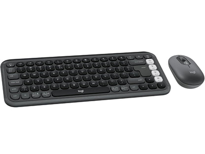 Logitech POP ICON Combo, Bluetooth Sleutelbord en Muis Kombinasie, Gemaklike Tik, programmeerbare Sleutels en Knoppies, Stil klikke, Maklike Wissel tot 3 Toestelle - Grafiet en Spierwit