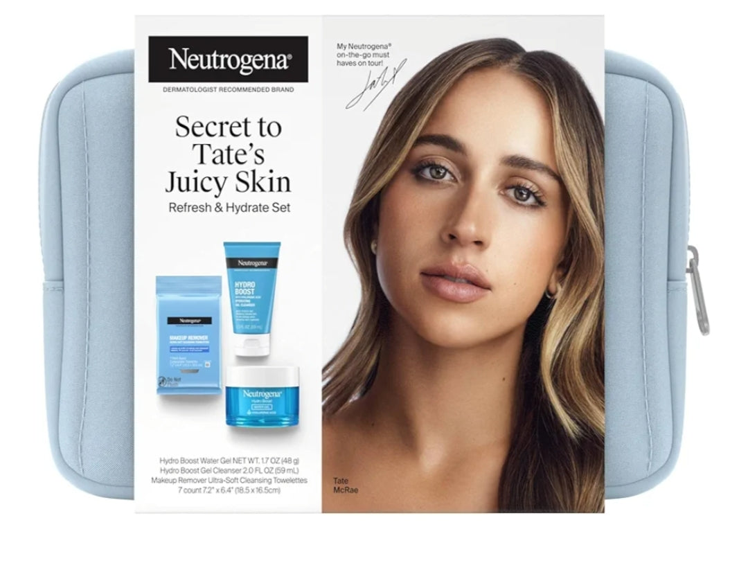 Neutrogena Refresh & Hydrate Skin Care Gift Set, grimeringverwyderingsdoekies, jelgesigsreiniger en waterjelgesigbevogtiger, reisgrootte (3 items)