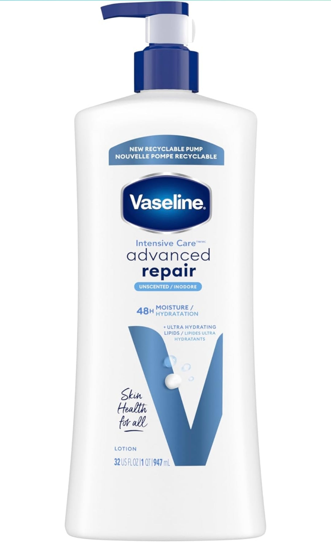 Vaseline Intensive Care Body Lotion Advanced Repair Unscented for Dry Skin Lotion Made with Ultra-Hydrating Lipids + Vaseline Jelly to Repair Extremely Dry Skin 32 Oz