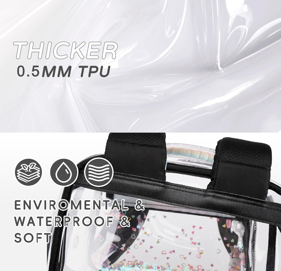 Clear Backpack for Girls Women Transparent Kids Elementary College School Bag Travel Laptop Backpacks Large Bookbags (Black)