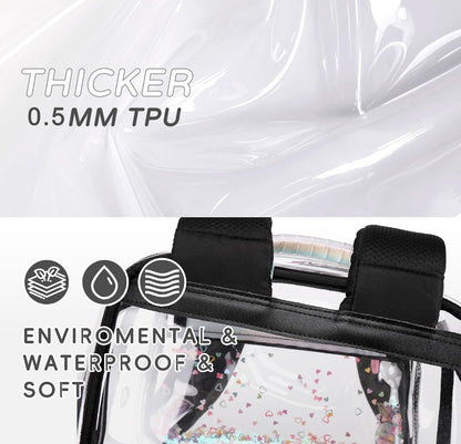 Clear Backpack for Girls Women Transparent Kids Elementary College School Bag Travel Laptop Backpacks Large Bookbags (Black)