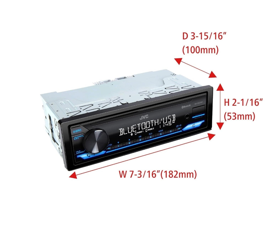 JVC KD-SX27BT Motorstereo met Bluetooth, 100W Digitale Media-ontvanger, 1.5A USB om Toestelle te Laai, Enkel DIN Hoofeenheid, AM/FM, Aux-in, JVC Afstandsbeheer Toepassing
