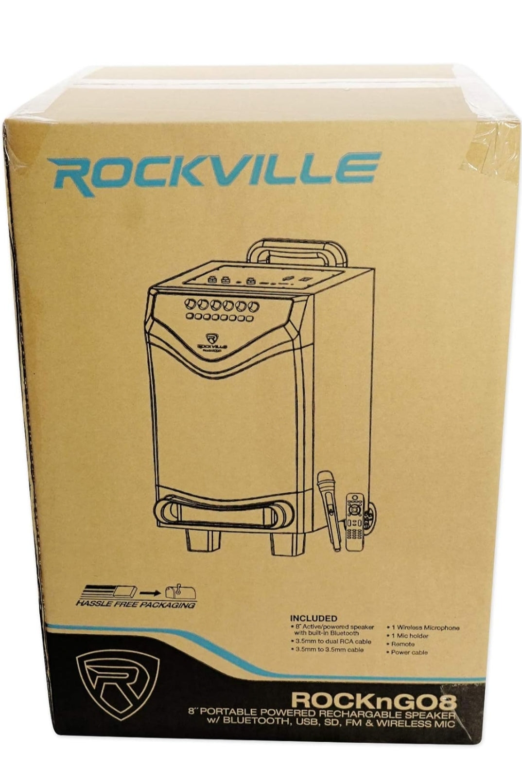 Rockville ROCKnGo 8" Rechargeable PA Speaker w/Bluetooth+Headset+Wireless Mic