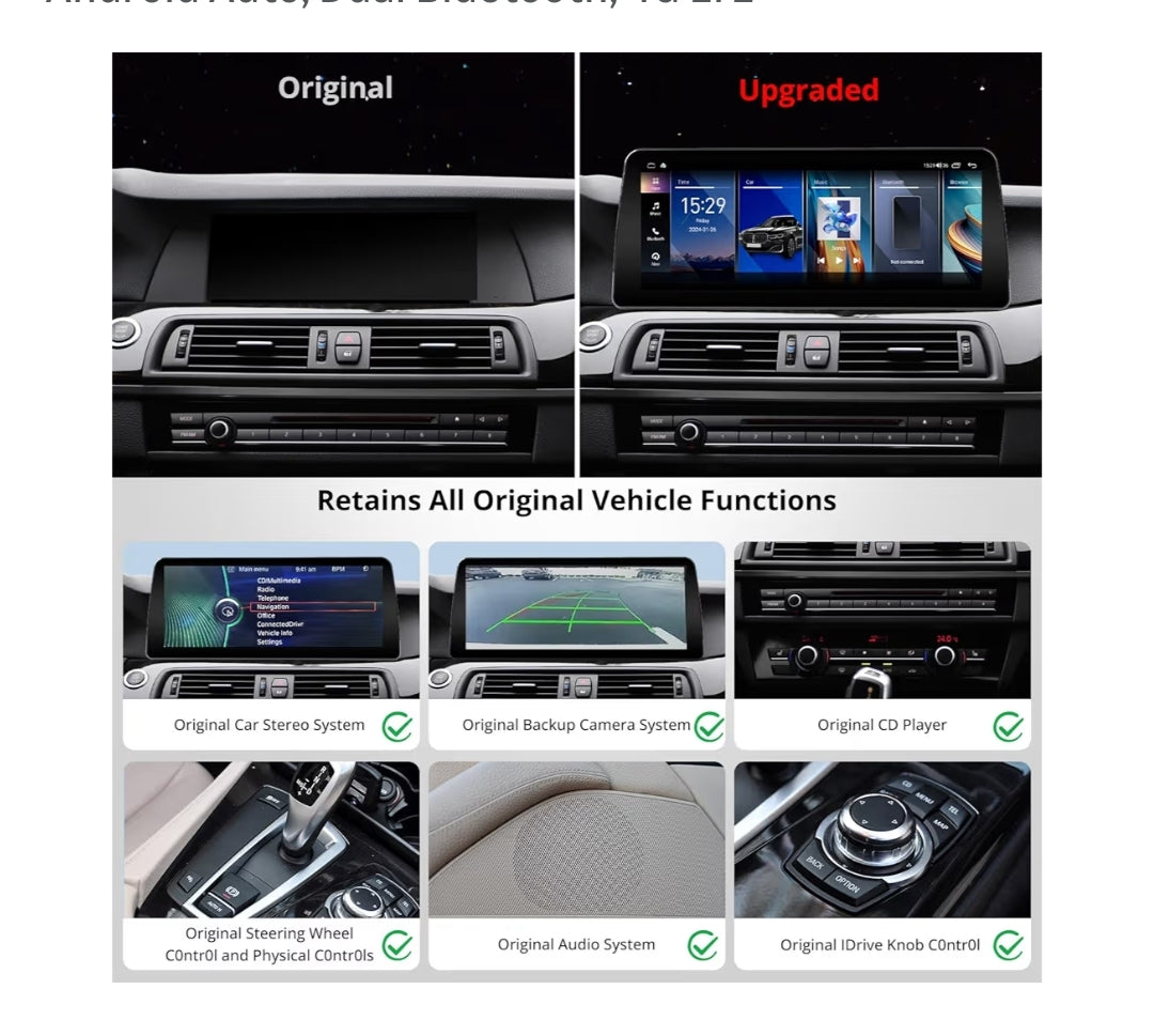 12.3" Androrid Hoofeenheid Versoenbaar met BMW 5 Reeks F10 F11 2011-2012 CIC Stelsel, 6G+128G, GPS-sporing, Draadlose CarPlay & Android Auto, Dubbele Bluetooth, 4G LTE