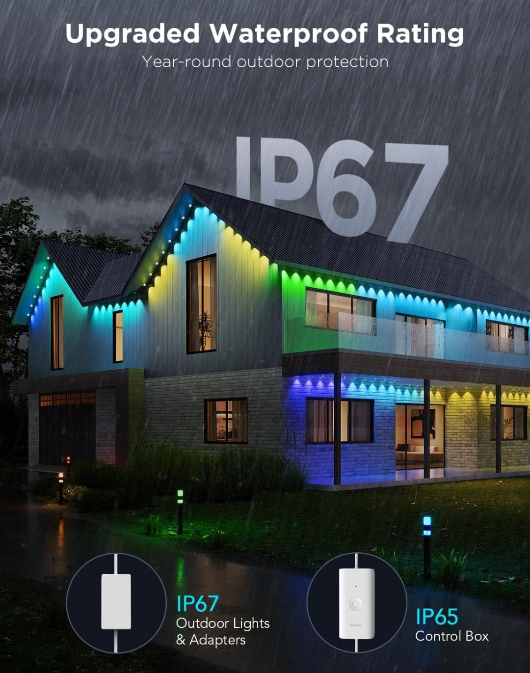 Permanent Outdoor Lights Pro, 150ft with 90 RGBIC LED Lights for Daily and Accent Lighting, 75 Scene Modes for Outdoor Decor, IP67 Waterproof, Works with Alexa, Google Assistant, Matter, White