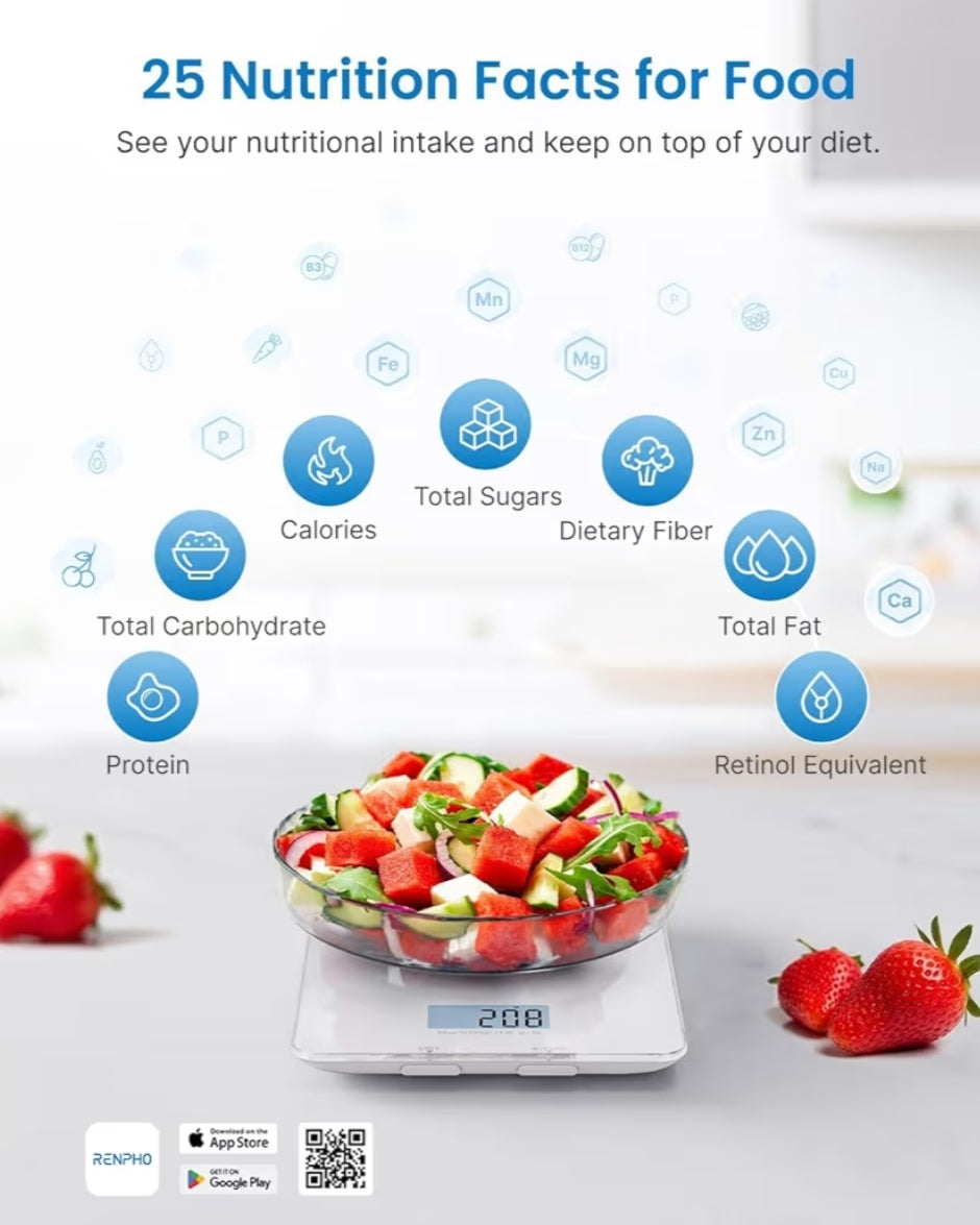 Bundle Smart Scale for Body Weight, 8-Electrode Body Composition Scale with BMI, Body Fat, Muscle Mass and Smart Food Scale