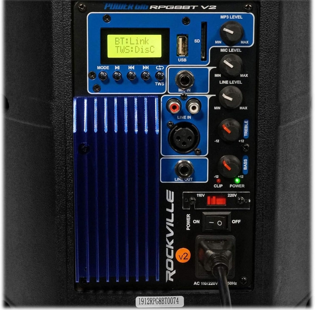 Rockville (2) RPG8BT 8" 800w Powered Bluetooth/USB DJ Speakers BUNDLE