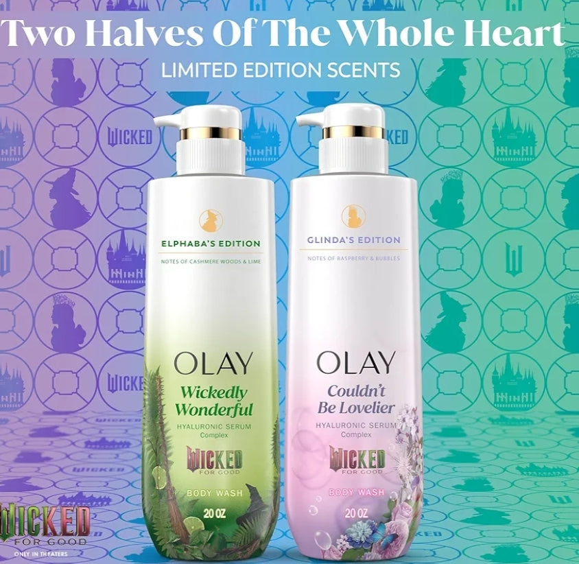 Olay Body Wash Wickedly Wonderful Elphaba’s Edition, Intensely Hydrating Pro-Hyaluronic Acid Serum w/ Vitamin B3 -  Cashmere Woods & Lime Scent (2 ct)