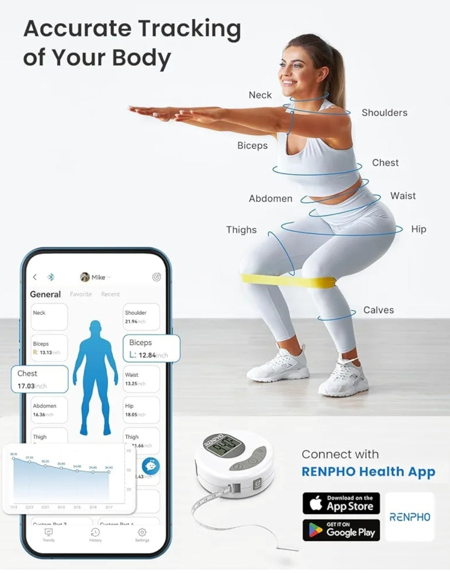 Bundle 8-Electrode Body Composition Scale with BMI and Body Bluetooth Smart Tape Measure with Lock Hook & Retractable Function