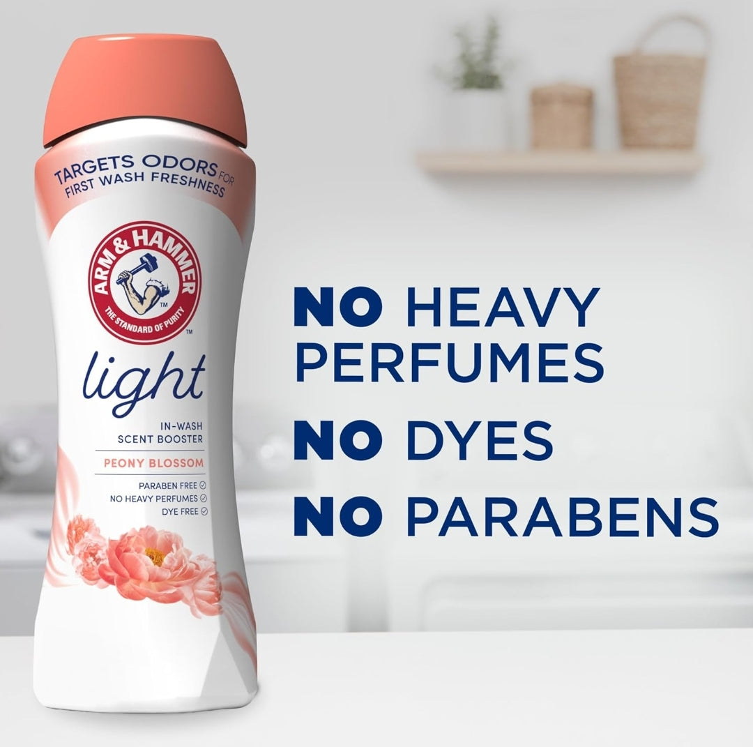 ARM & HAMMER Light In-Wash Scent Booster, No Heavy Perfumes, No Dyes, No Parabens - Peony Blossom Scent (24 Oz)