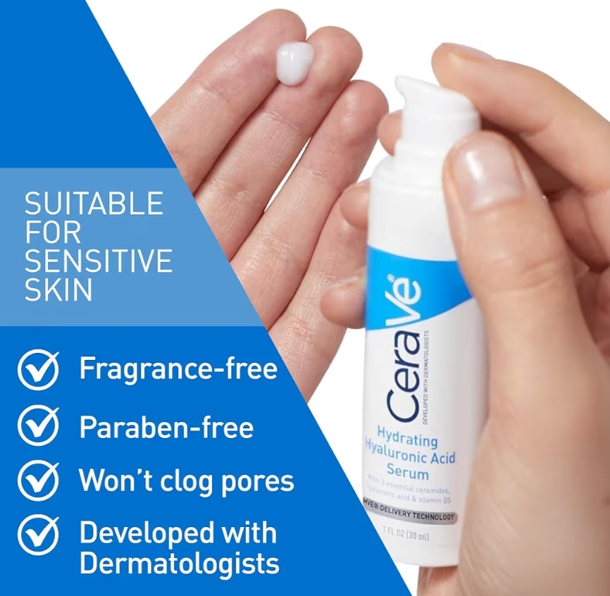 Sérum Acide Hyaluronique CeraVe avec Vitamine B5 et Céramides, Sérum Hydratant Visage pour Peau Sèche, Sans Parfum (30 ml)