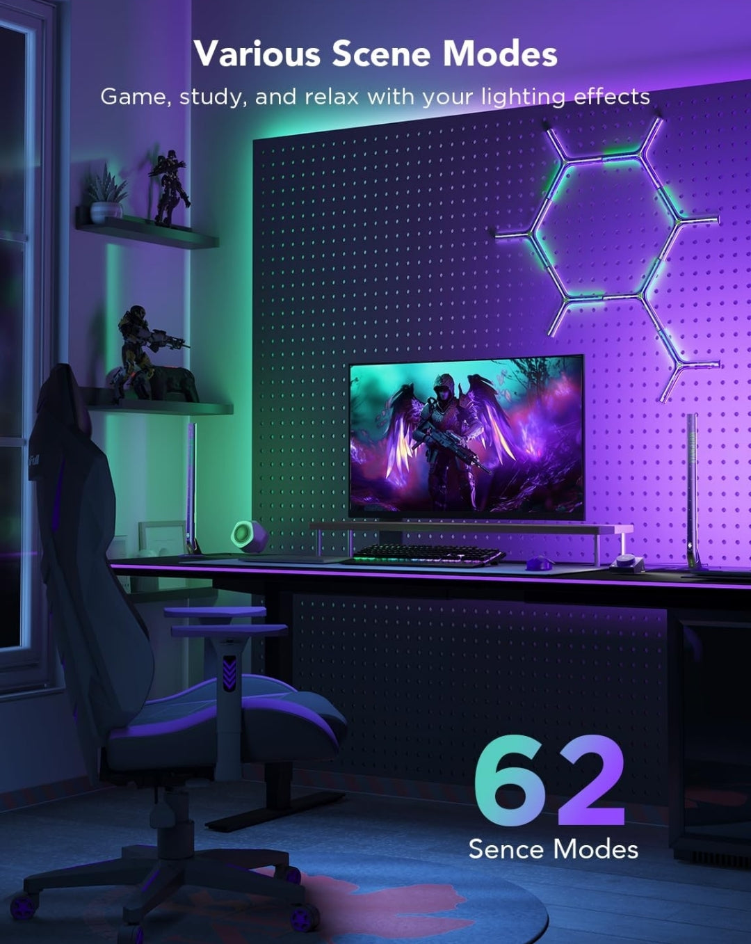 Govee x Evangelion RGBIC Gaming Light Bars H6047 with Smart Controller, Wi-Fi Smart LED Gaming Lights with Music Modes, 62 Scene Modes Built, Work with Alexa & Google Assistant, Game Room Light Decor