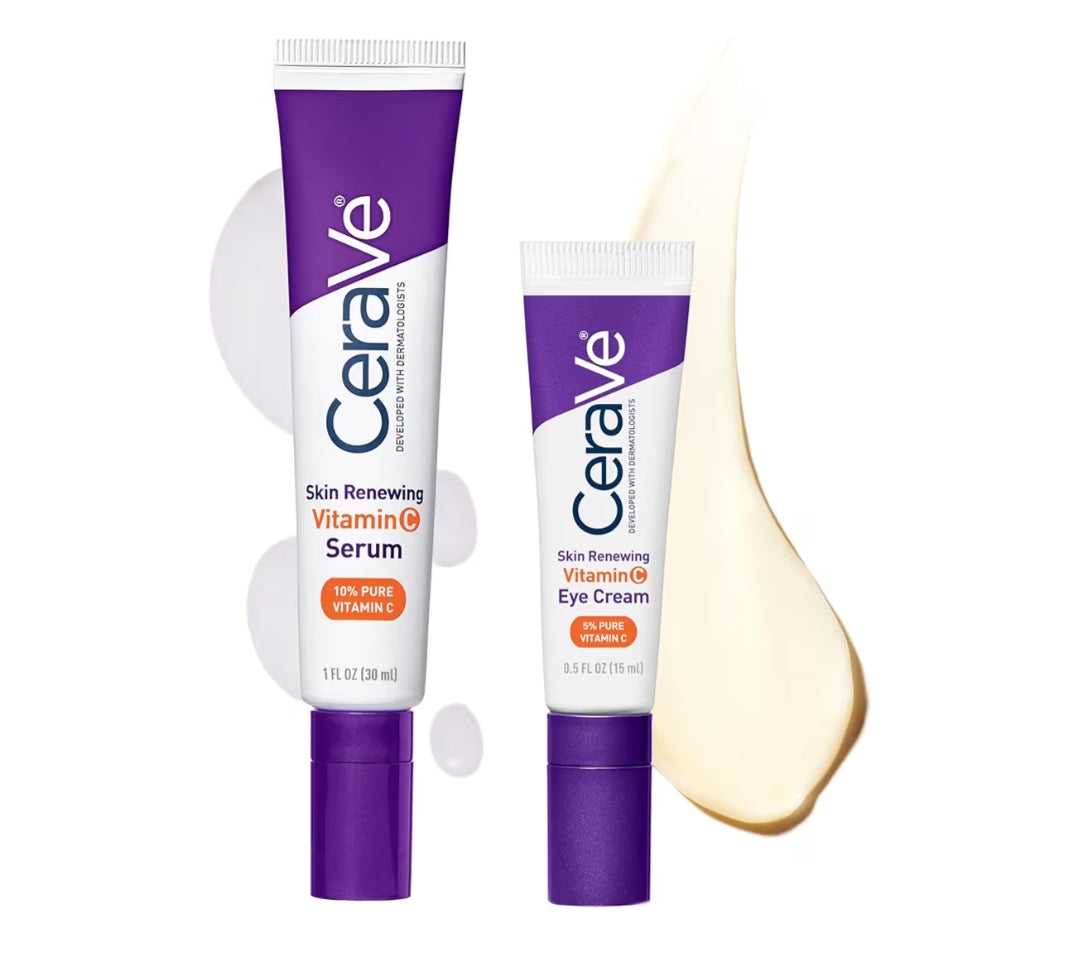 CeraVe Vitamien C-serum en Vitamien C-oogroom Velversorgingstel | Velverhelderende serum met hialuroonsuur