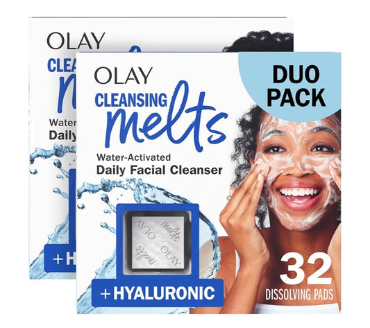Olay Gesigwas, Hialuronzuur Reinigingsmelts, Ongeparfumeerd Vir Alle Veltipes Water-geaktiveer om te Reinig, Toon en Verfris, 64ct (2 Pak)